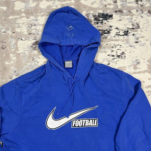 2000s Y2K Nike Football Center Swoosh Blue Hoodie Pullover Size XL Silver Tag - Picture 10 of 11